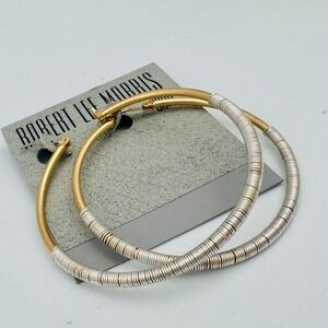 Robert Lee Morris Soho Hoop Earrings Two Tone Mixed Metal Coiled Designer 49.5mm